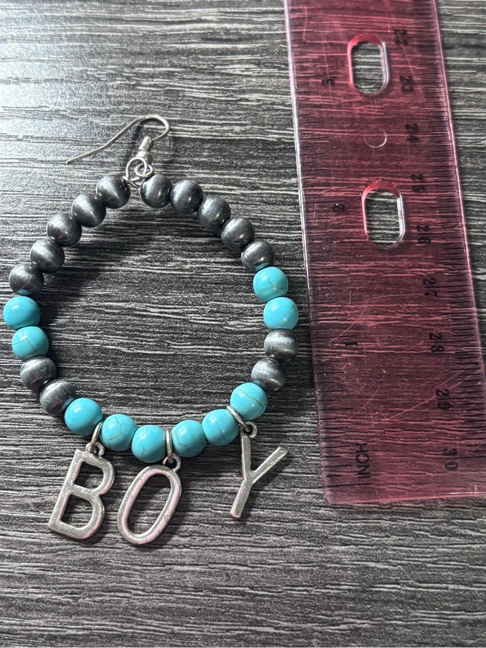 Cowboy Beaded Hoop Earrings with Turquoise and Hematite Beads